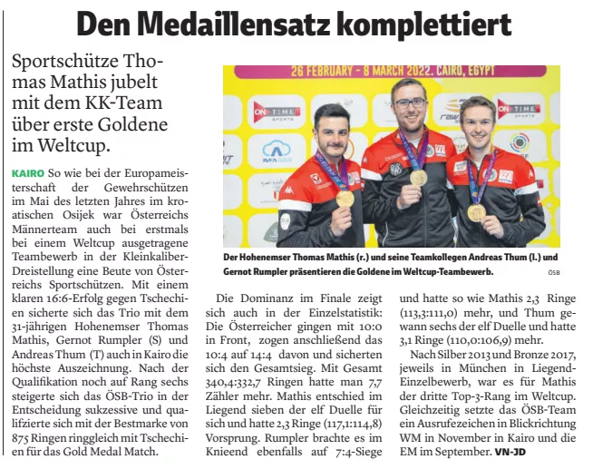 Den Medaillensatz komplettiert Den Medaillensatz komplettiert